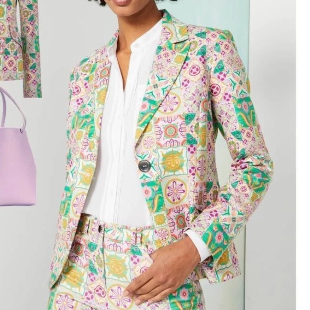 CARLISLE COLLECTION ALCAZAR Single Button Printed Pastel Floral Blazer 6